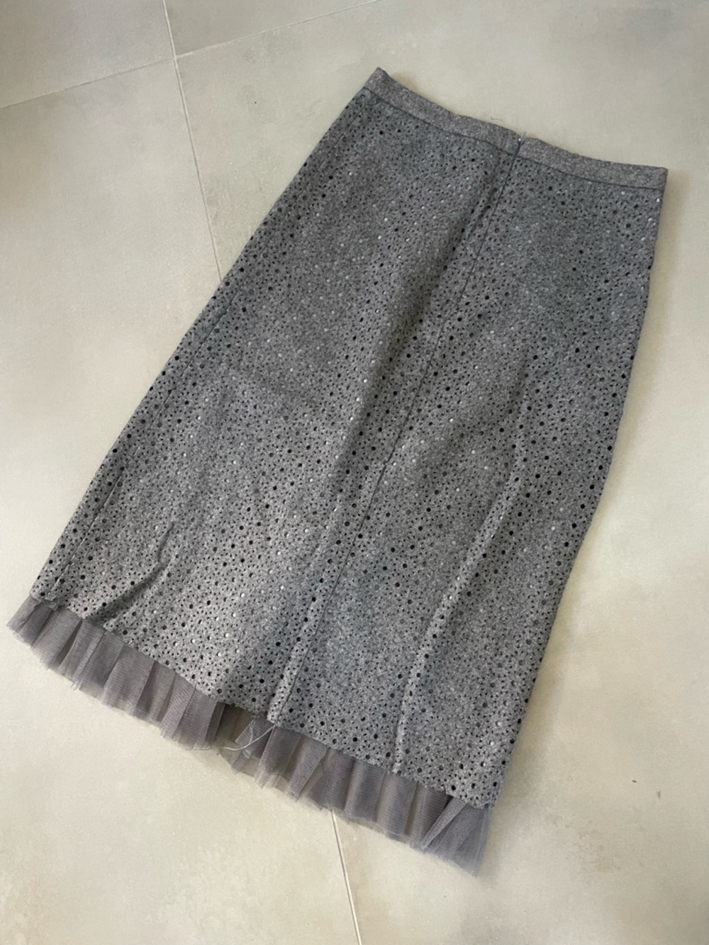Nic+Zoe Gray Eyelet Midi Skirt with Tulle Trim